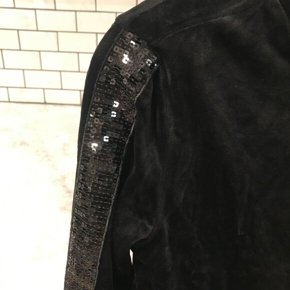 Juicy Couture Track Suit Womens XS Black Velour Sequin Stripe Jacket Pants Set - Picture 2 of 14